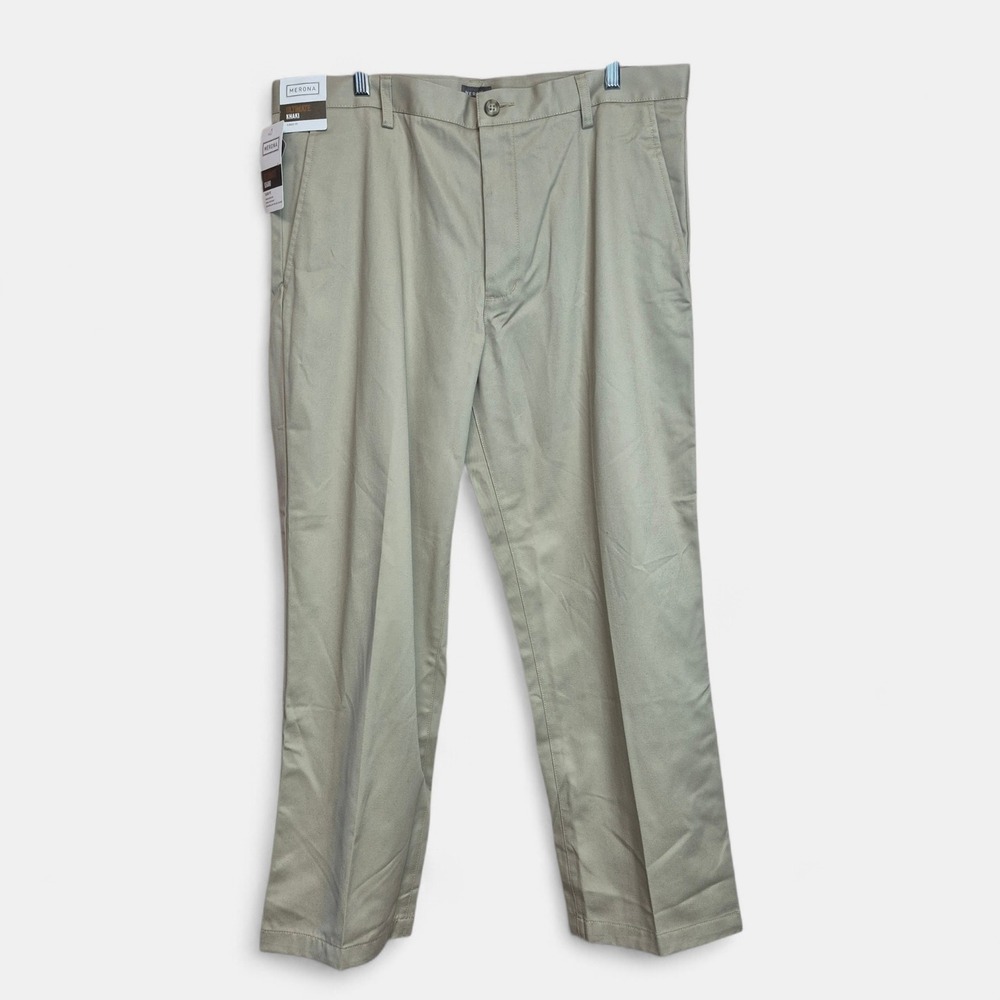 Merona Ultimate Khaki Mens 38x30 Classic‎ Fit Flat Front Chino Pants Tan NWT